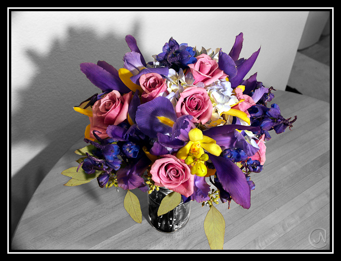 black and white flowers with color. flowers-1